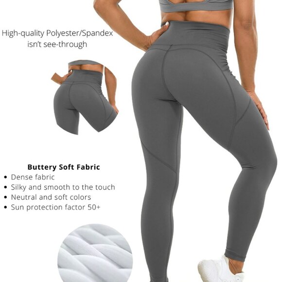 3 pack High Waisted Leggings for Women - Buttery Soft Pants with Pockets - Picture 3 of 6